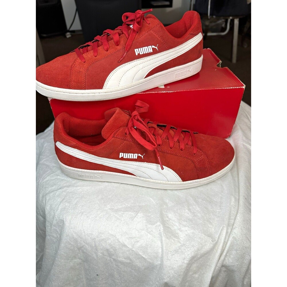 PUMA Red Suede Lace-Up Sneakers Logo Accent Men's US 12 EU 46